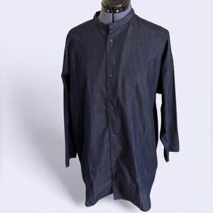 MUJI Denim Organic Cotton Middle Length Over Shirt Cardigan Jacket Sz S-M